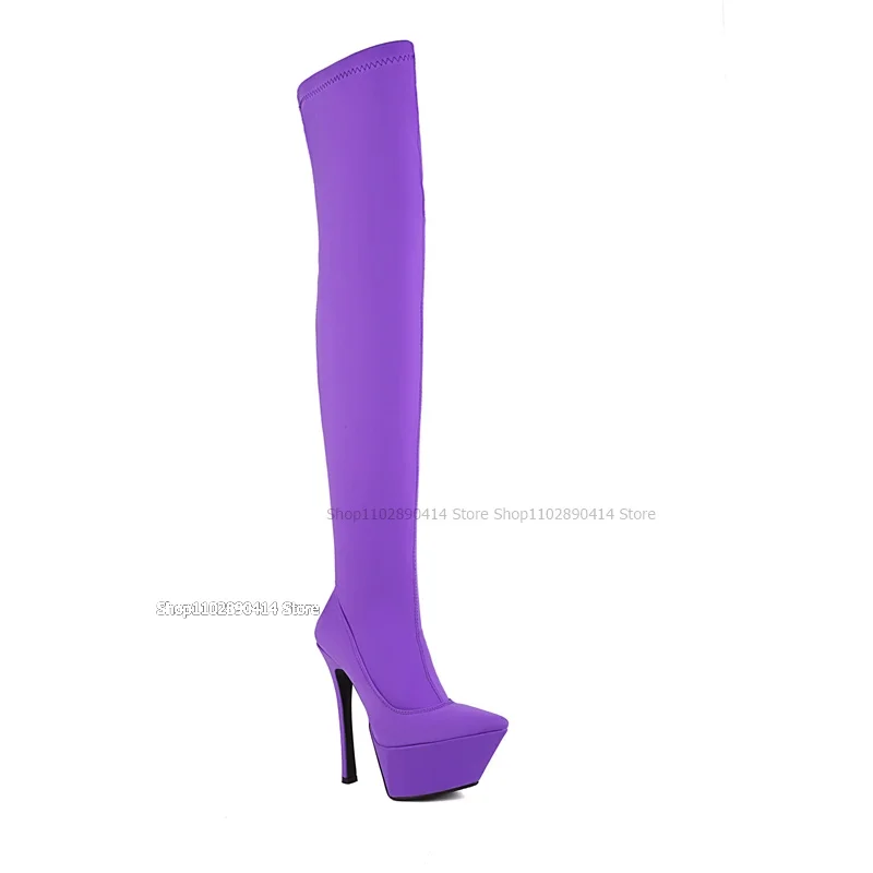 

Purple Pointy Toe Platform Springy Boots Thigh High Women Shoes Thin High Heels Novel Fashion Sexy Lady 2023 Zapatos Para Mujere