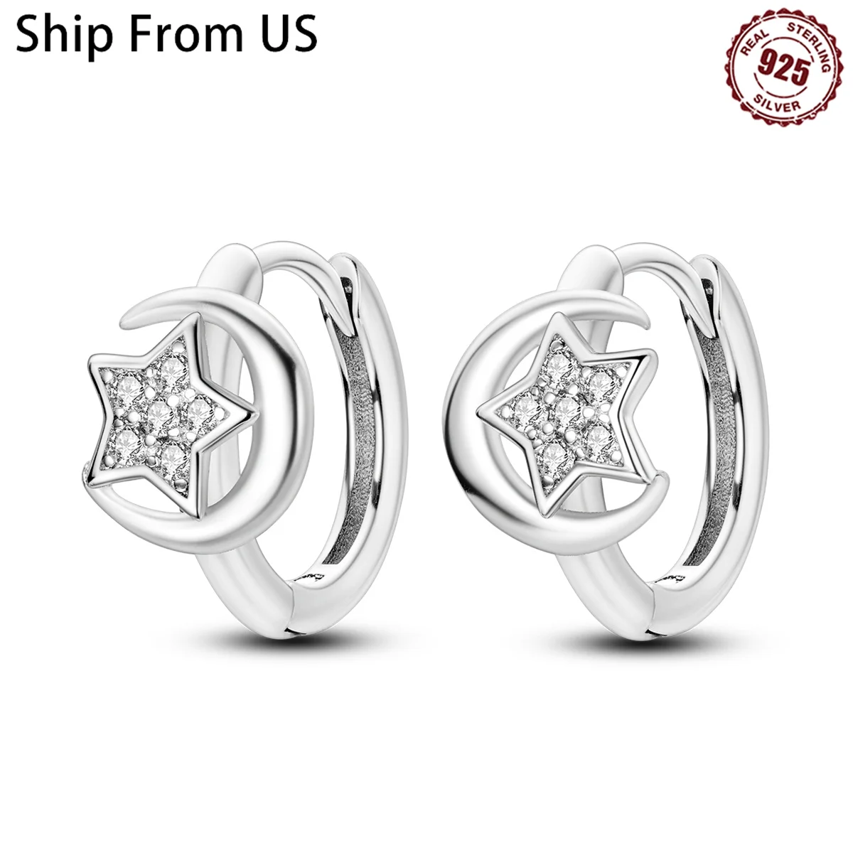 925 Sterling Silver Simplicity Stars Moon Series Jewelry Zircon Circle Hoop Earrings Women Earring Jewelry Fine Gift Accessories