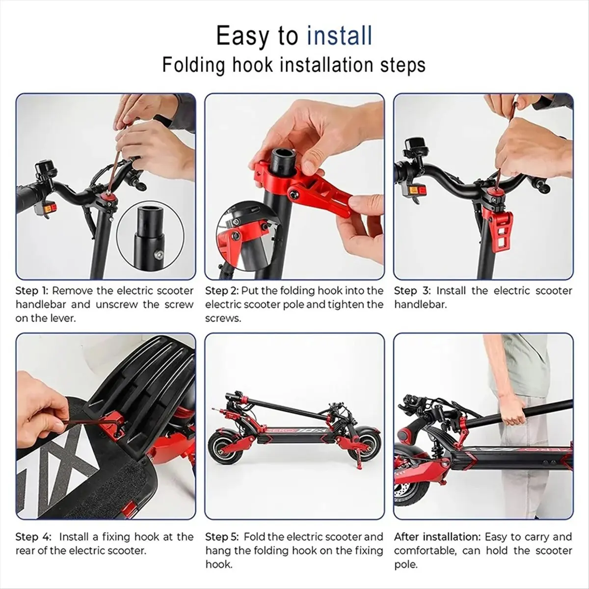 

(ABHW) For Zero 8X 10X Electric Scooter Folding Buckle Kit Vertical Rod & Steering Bar Fixing Hook Scooter Parts