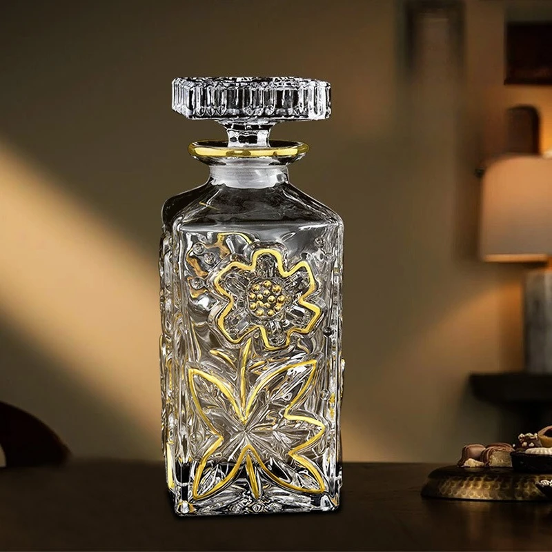 

1 шт., позолоченная стеклянная бутылка для вина ручной работы, домашняя высококачественная бутылка для виски, хрустальное стекло, графин для красного вина