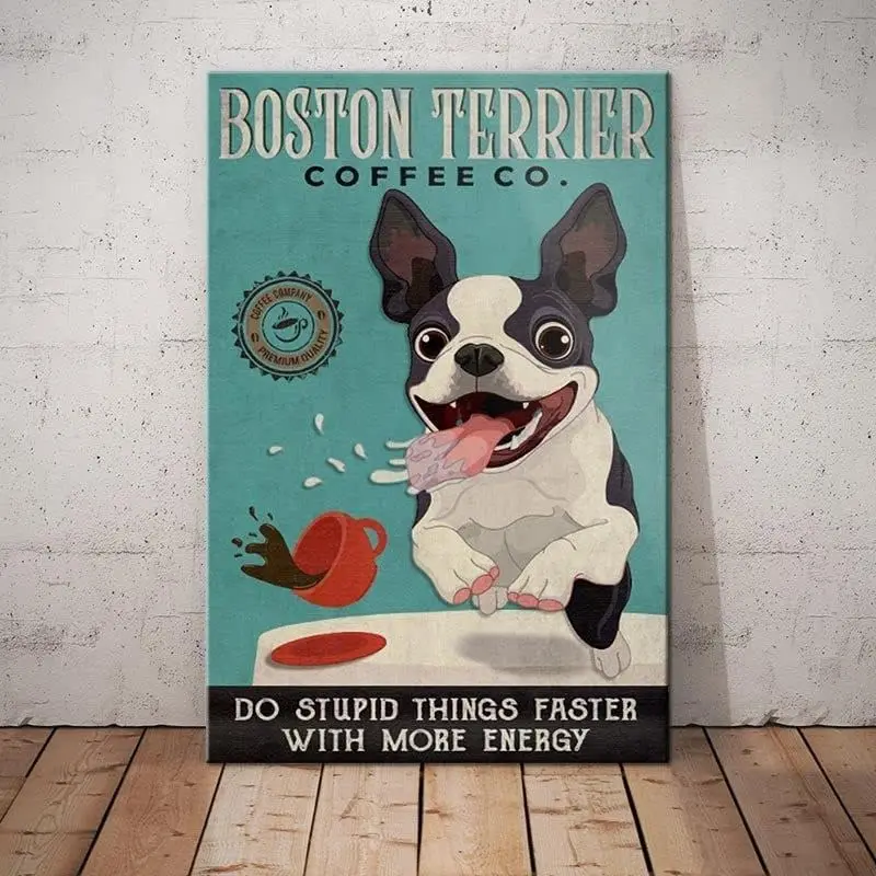 Metal Signs Boston Terrier Dog Coffee Company Signs Vintage Signs Retro Aluminum Sign for Home Cafe Kitchen 8x12 Inches