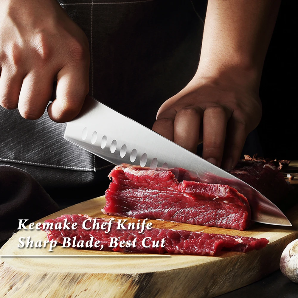 KEEMAKE Chef's Knives German Stainless Steel Kitchen Knife Slicing Cut Sharp Meat Vegetable Fruit Cooking Tools Pakkawood Handle