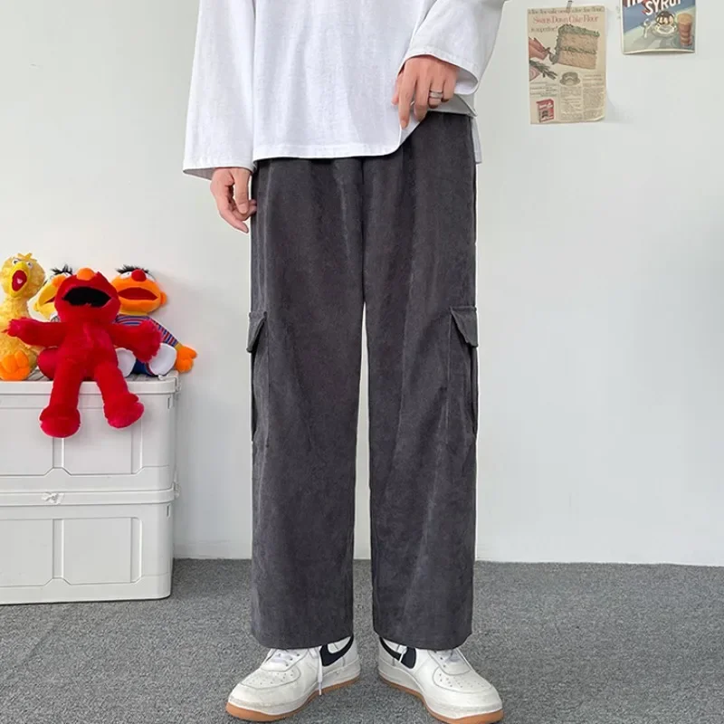 السراويل البضائع الرجالية سروال قصير زائد المخملية خمر عادية النمط الياباني جيوب بسيطة باردة الموضة العصرية Hombre أنيق فضفاض شيك