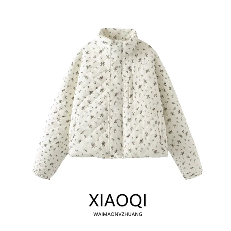 

2024 Women's Loose Fit Floral Print Thickened Cotton Jacket Autumn Winter Warm Versatile Short Style Comfortable Slimming Coat