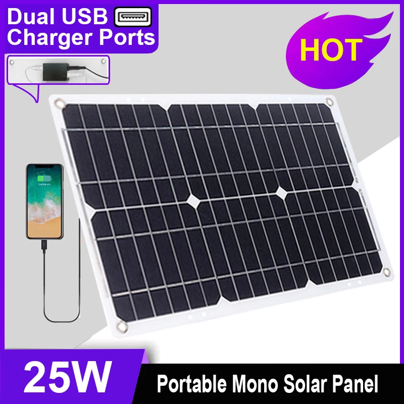 

DC 12V 25W Solar Panels Battery For Car Inverter Monocrystalline Silicon Solar USB 5V