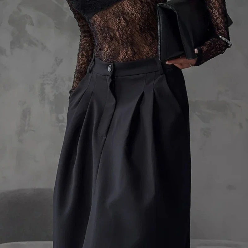 2025 New Autumn Style High-end Solid Color Suit Fabric Split Half Body Long Skirt for Women