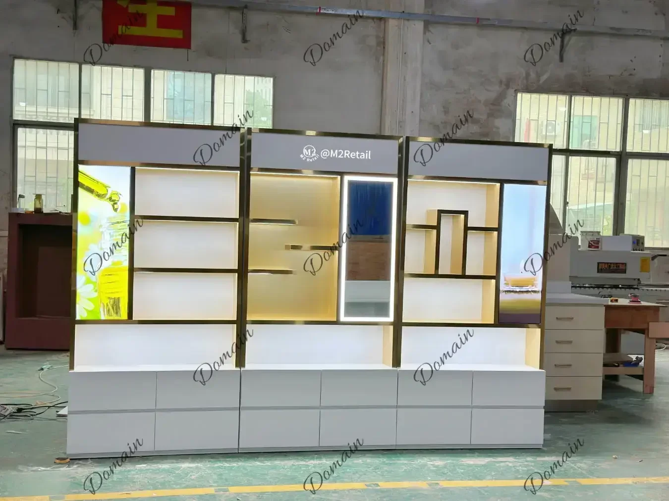 ZL DI Macron Modern Stainless Steel Beauty Display Cabinet For SPA & Salon, Professional Retail Shelving Unit ,Fully Assembled U