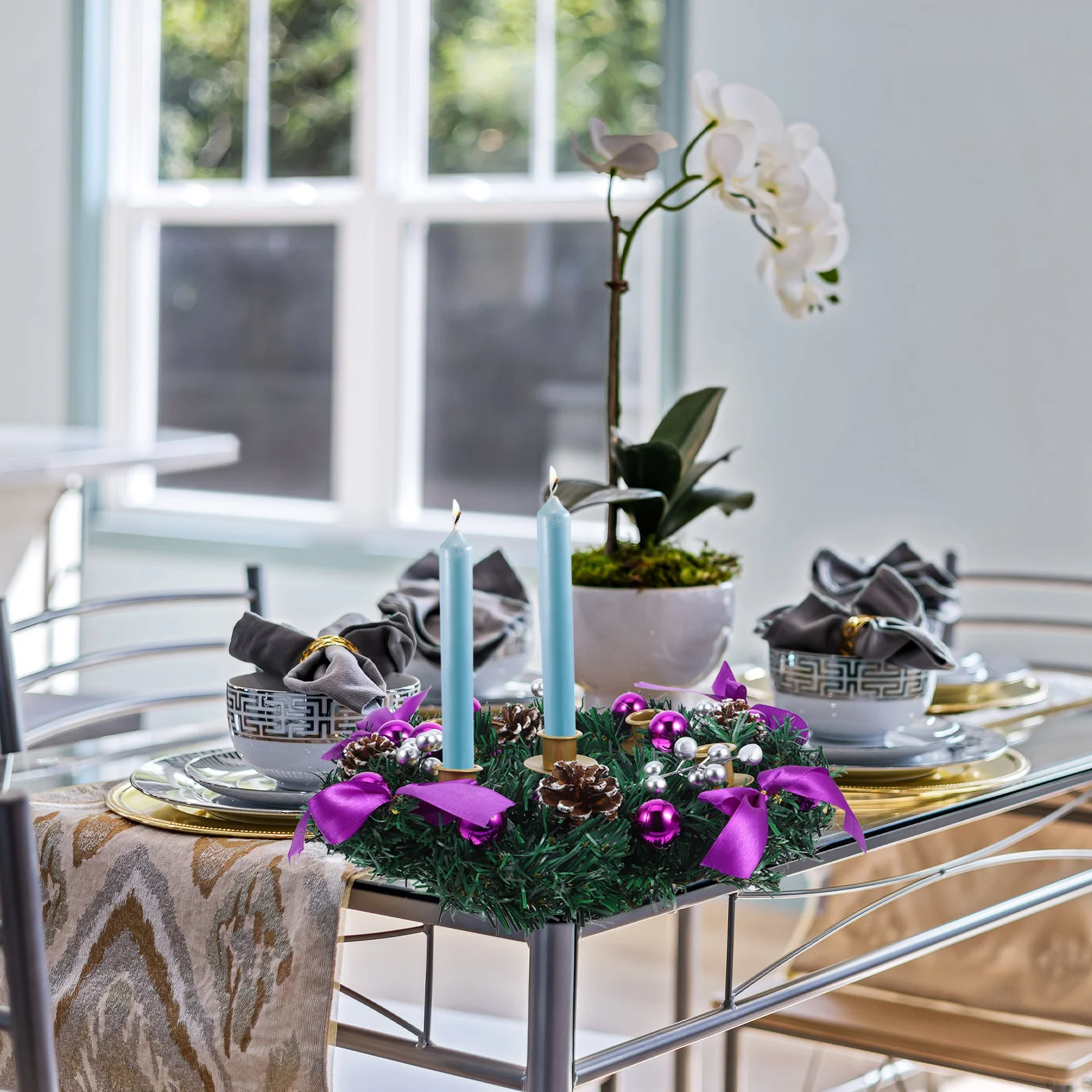 

1pcs Christmas Advent Wreath Holder Red Berry Holiday Candles Ring Tabletop Decor Centerpiece Xmas Taper