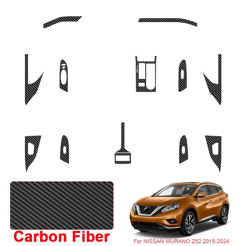 

Car Carbon Black Interior Sticker Lifting Window Panel Decal Gear Door Protective Film For NISSAN MURANO Z52 2015-2024 LHD