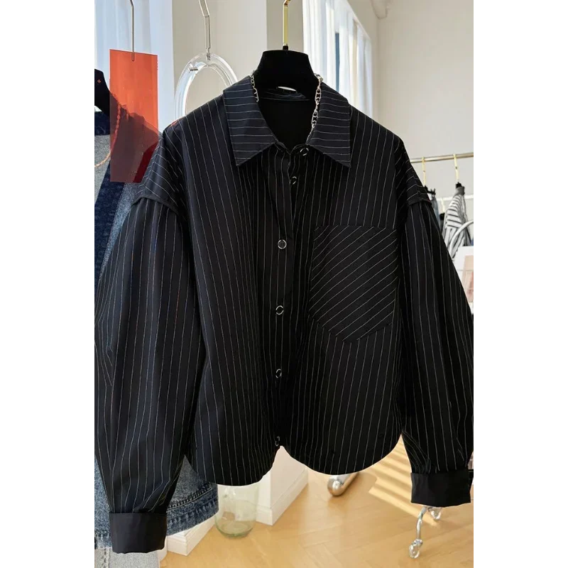 

Striped Long-sleeved Shirt for Women in 2025 Spring New Korean Loose Casual Slim and Versatile Lazy Coat Top