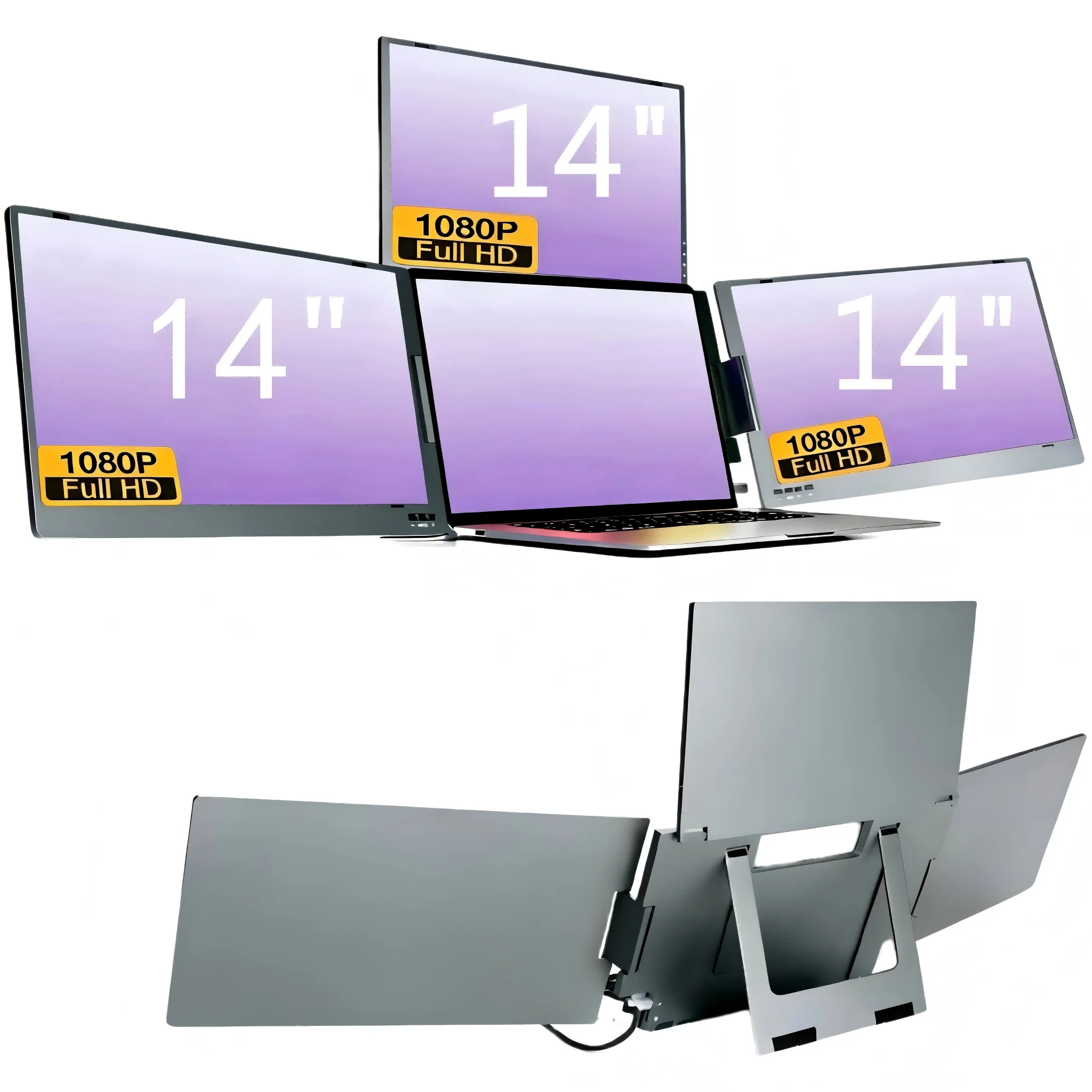 

Hot Sale 14-Inch Triple Portable Monitor Extender With 3 FHD IPS Screens USB-C Interface For Laptop In Business Use