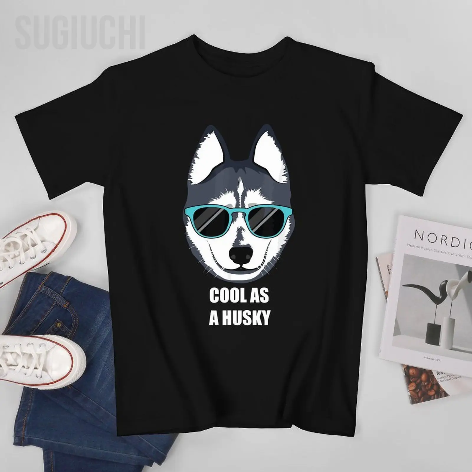 Unisex Men Malamute As A Siberian Husky with Sunglasses Tshirt Tees T Shirts Women Boys 100% Cotton T-Shirt
