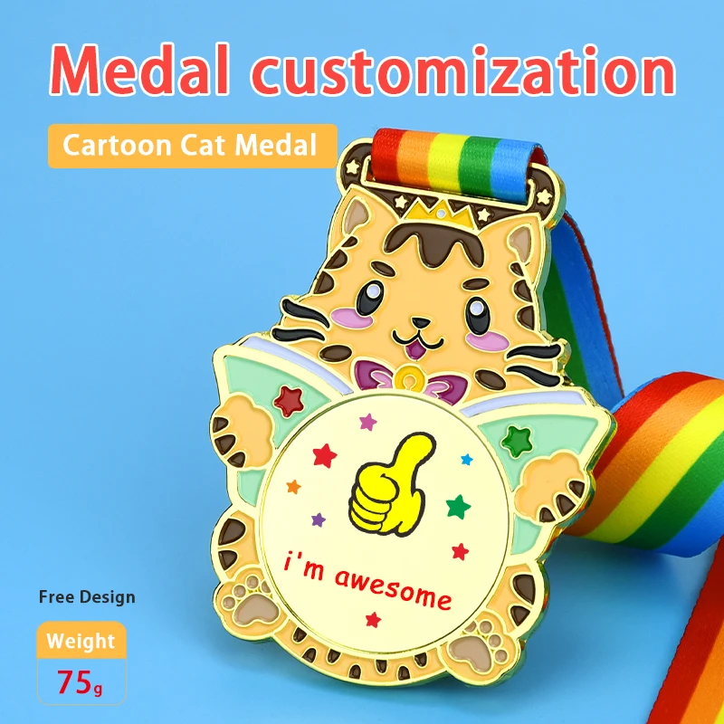 

Cartoon Cat Medal Kid Gold Medals Winner Award Medals With Ribbon Children Party Sport Game Prize Awards Medal Free Design Print