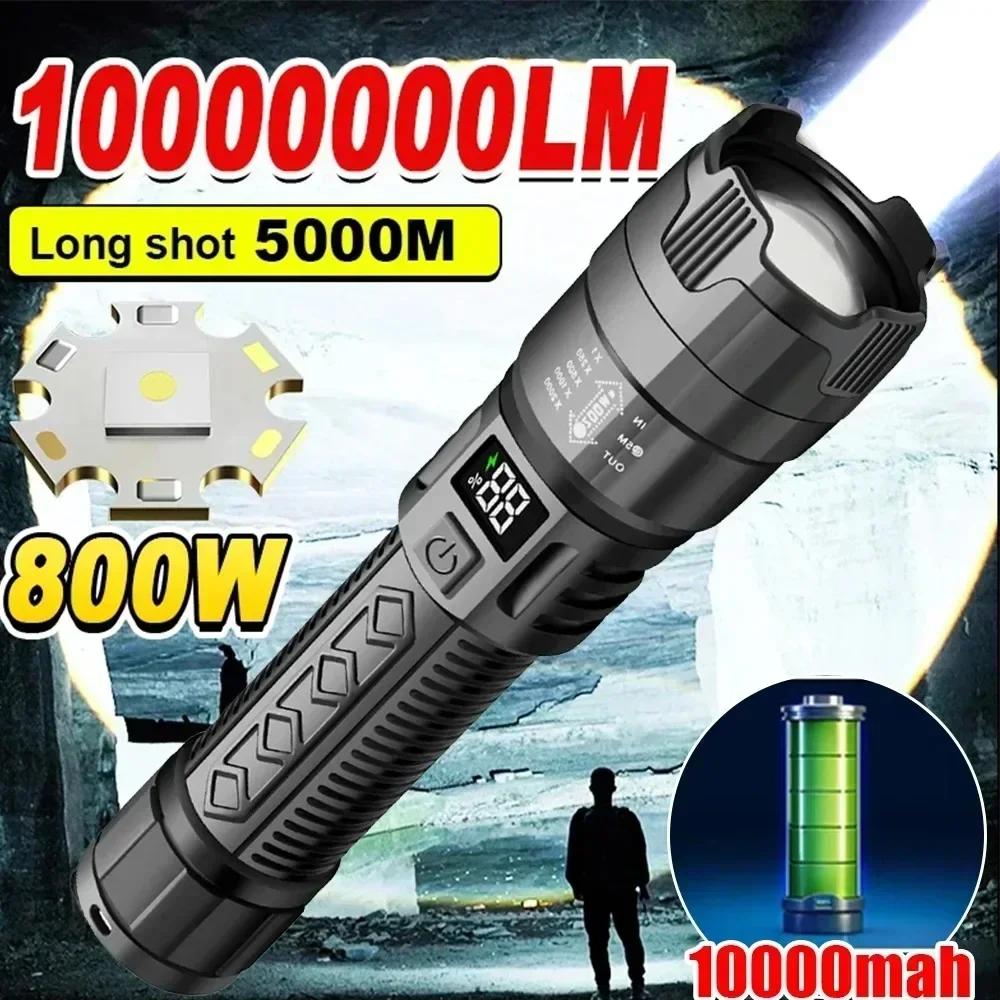 High Strong Power Led Flashlights 2000LM Tactical Torch with Display Light USB Charging Camping Fishing Emergency Zoom Lantern