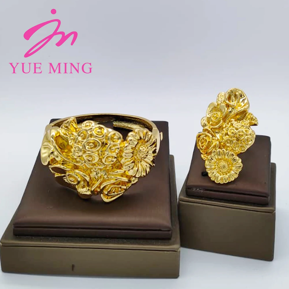 18K Gold Farbe Manschette Blume Armreif Ring Für Frauen Marokkanisches Frankreich Dubai Luxus Kupfer Armband Schmuck Nigerianischen Party Hochzeit geschenk