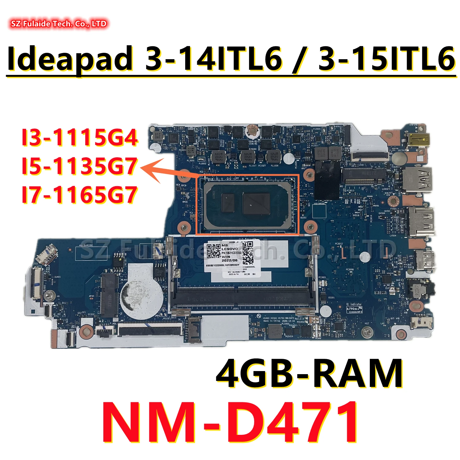 Hs460 hs560 hs760 NM-D471 para lenovo ideapad 3-14itl6 3-15itl6