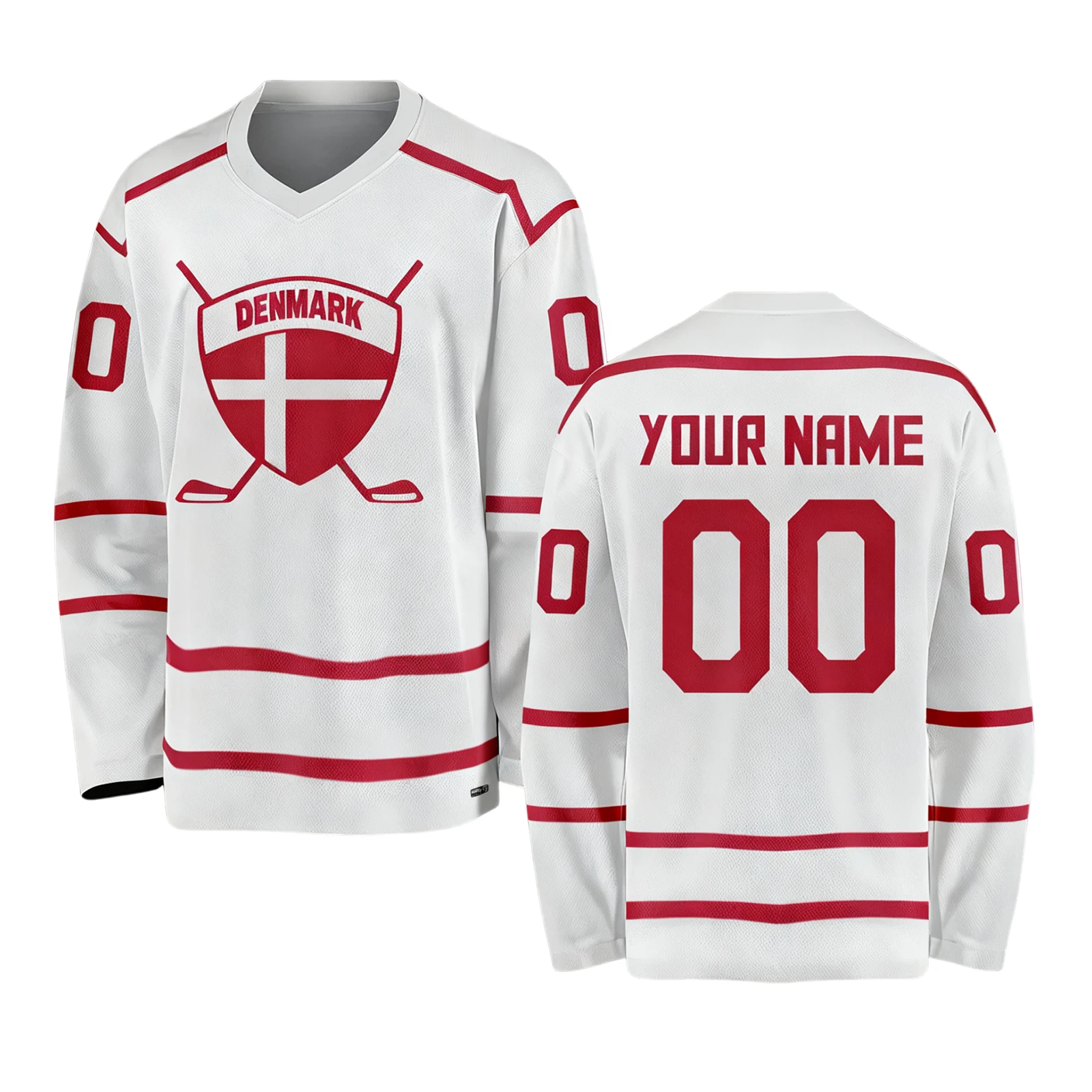 

Denmark Personalized Hockey Jersey for Men Women Youth Kids, Custom Ice Hockey Shirt with Name Number Danish Hockey Fans Gift