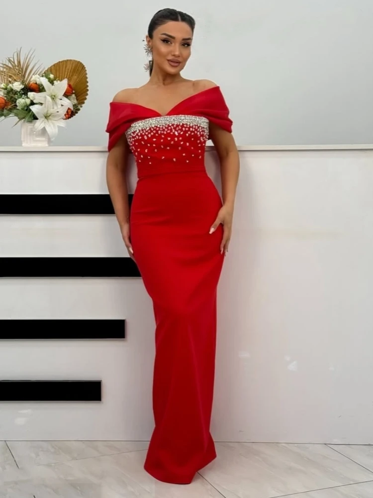 Sexy weg von der Schulter Diamanten Verbandkleid Frauen schwarz ärmellos glänzende Kristall figurbetont lange Kleider Abend Party Kleider