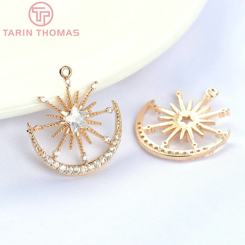 

(5534) 4PCS 24MM 24K Gold Color Brass with Zircon Star Moon Anchor Shape Pendants High Quality DIY Jewelry Making Findings