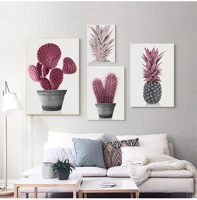 Nordic Pink Pineapple Painting Wall Pictures Home decoration Posters And Prints Cactus Pot Plant Art Canvas Paintings No Fram