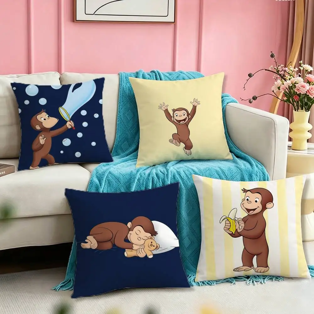 C-Curious G-George Monkey Cartoon  Pillow Case Square Double-Sided Sofa Cushion Cover Bedroom Bedside Pillow