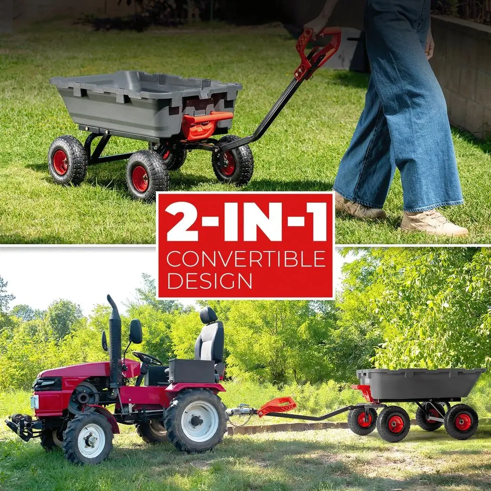 Carro de jardín convertible 2 en 1 de alta resistencia con volquete, carro utilitario de 800 libras o carro de patio, con ruedas neumáticas de 10 pulgadas