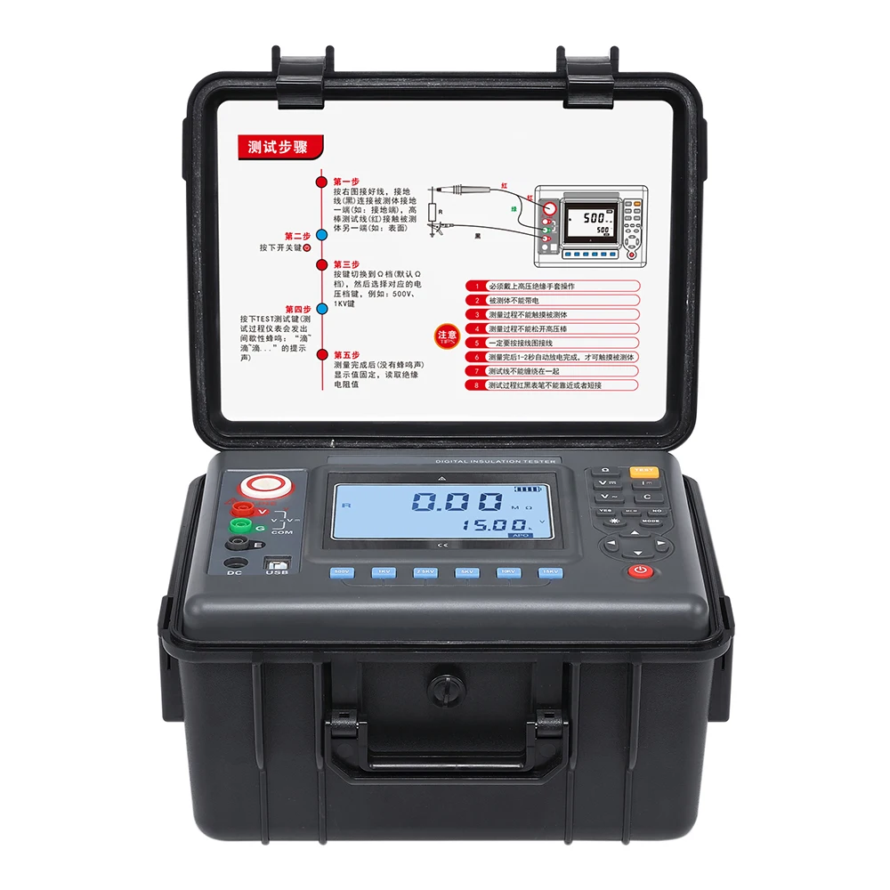 

Portable Insulation Resistance Tester Electric Digital 15kv Insulation Resistance Meter 50t Ohm 15kv Digital Megohmmeters