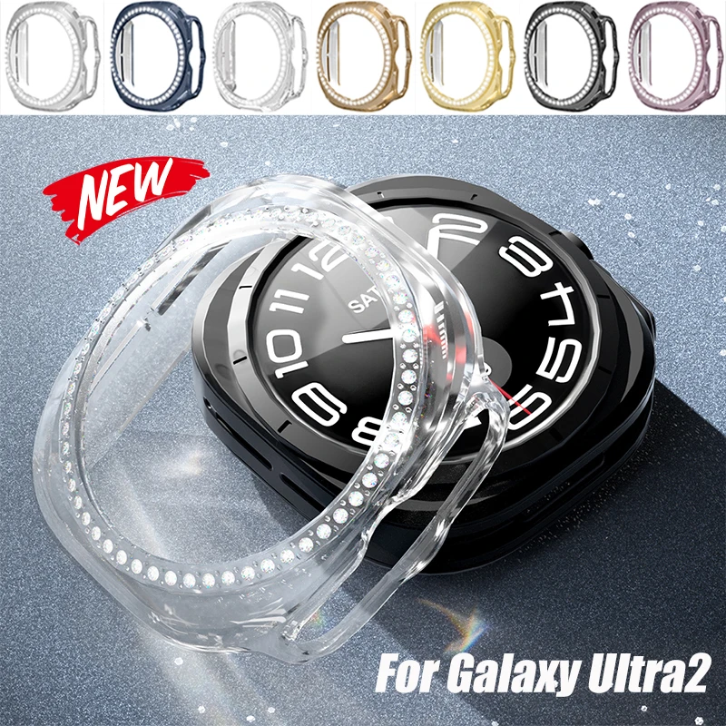 PC Hollow Protective Case for Samsung Galaxy Watch Ultra2 47mm Hard Bumper Diamond Cover for Galaxy Watch Ultra2 Protector Shell