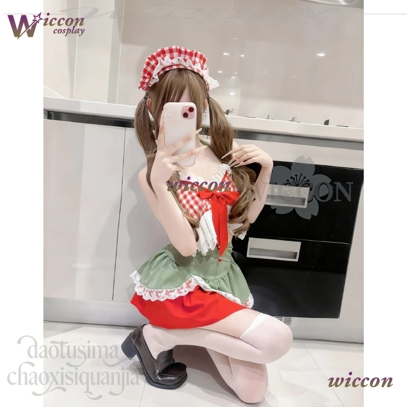 COSC Cute Strawberry Sexy Halter Short Skirt Two-Piece Christmas Cosplay Costume Jirai Kei Girls Party Lolita Original Design