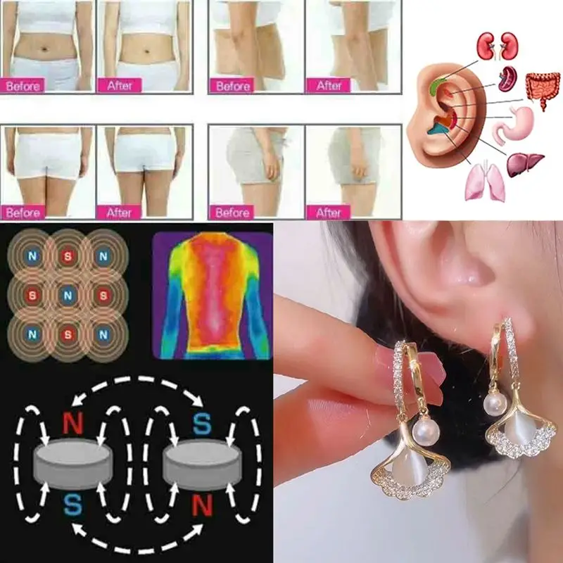 Fashion Women Germanium Earring Lymphatic Magnetotherapy for Weight Loss Crystal Ginkgo Shaped New Light Luxury Ear Accessories