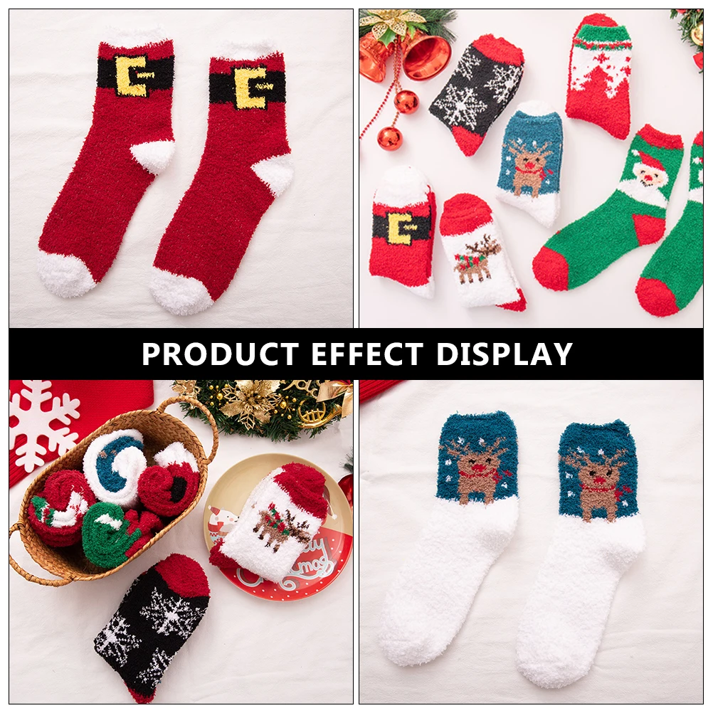 

2pcs Christmas Thick Floor Colorful Coral Fleece Warm Winter Indoor Socks For Women Soft Breathable Long Socks Cold Weather