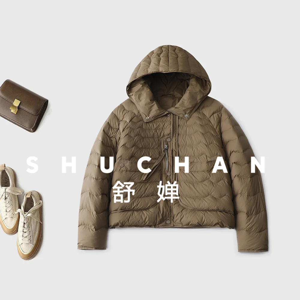 جديد رقيقة 90 الأبيض بطة أسفل سترة المرأة مقنعين خفيفة ورقيقة أسفل سترة قصيرة معطف الشتاء فضفاض #4