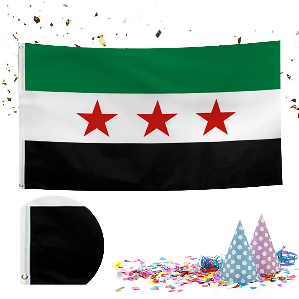 The Syrian Arab Republic Syrian Three Star Flag Polyester Hanging Banner Flag of Syria Revolution for Home Decoration Flags