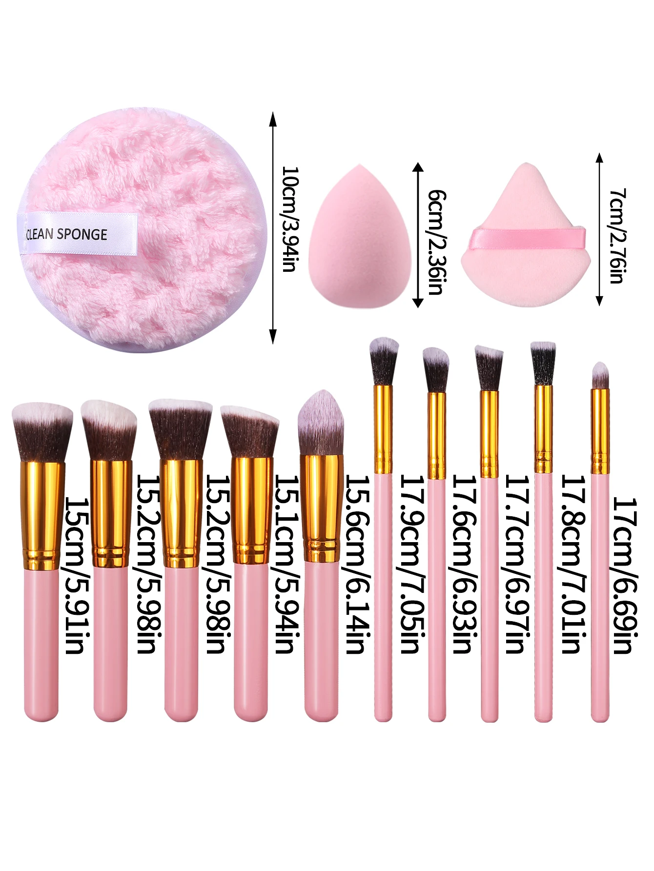 13-częściowy zestaw dużych, uniwersalnych pędzli do makijażu oraz miękka gąbka w kształcie jajka, trójkątna puderka do pudru i okrągła puderka do pudru