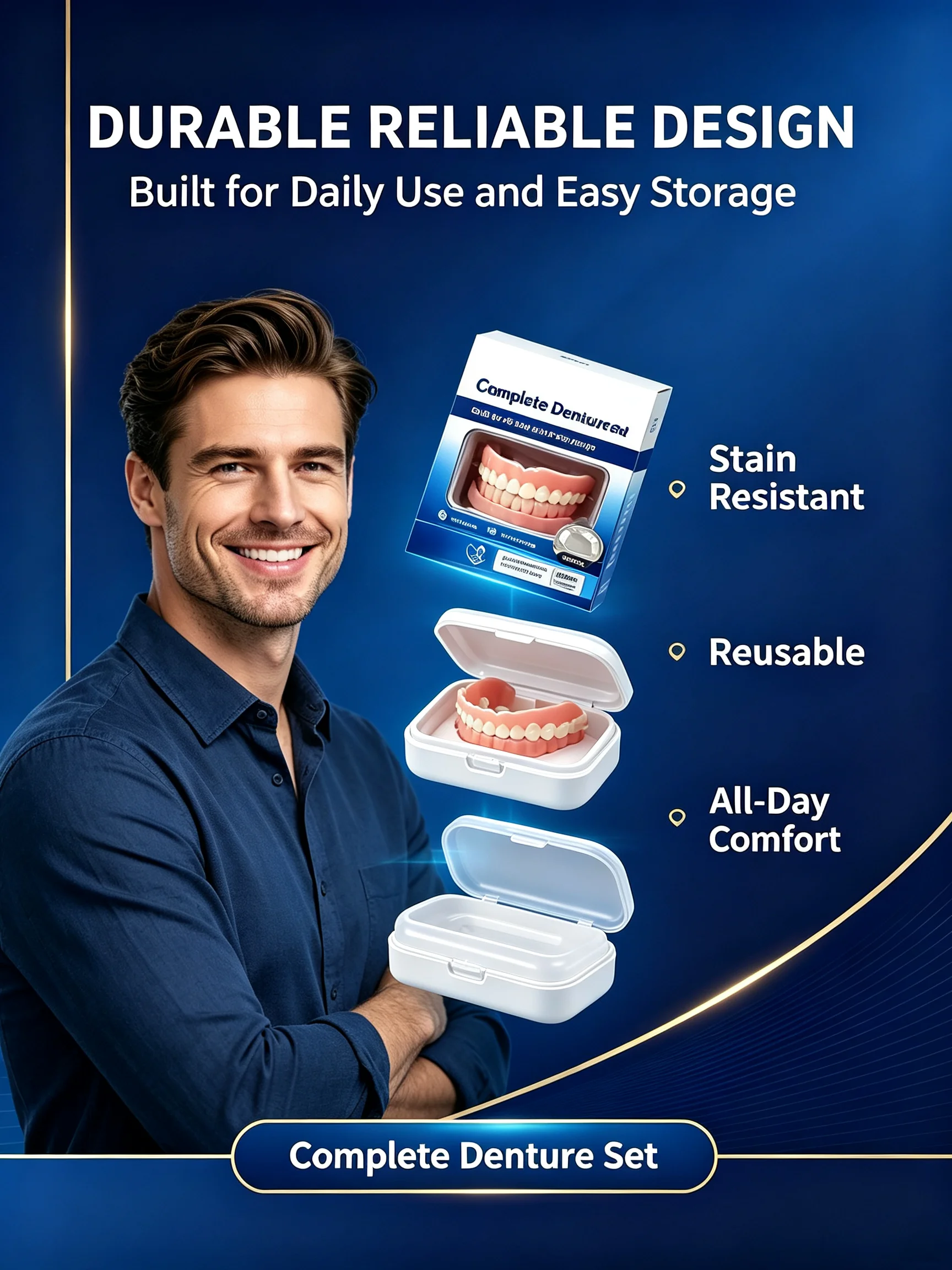 Soft Silicone Snap On Smile Veneers Top Bottom Set Natural Cosmetic False Teeth Comfortable Fit Reusable Adult Dentures