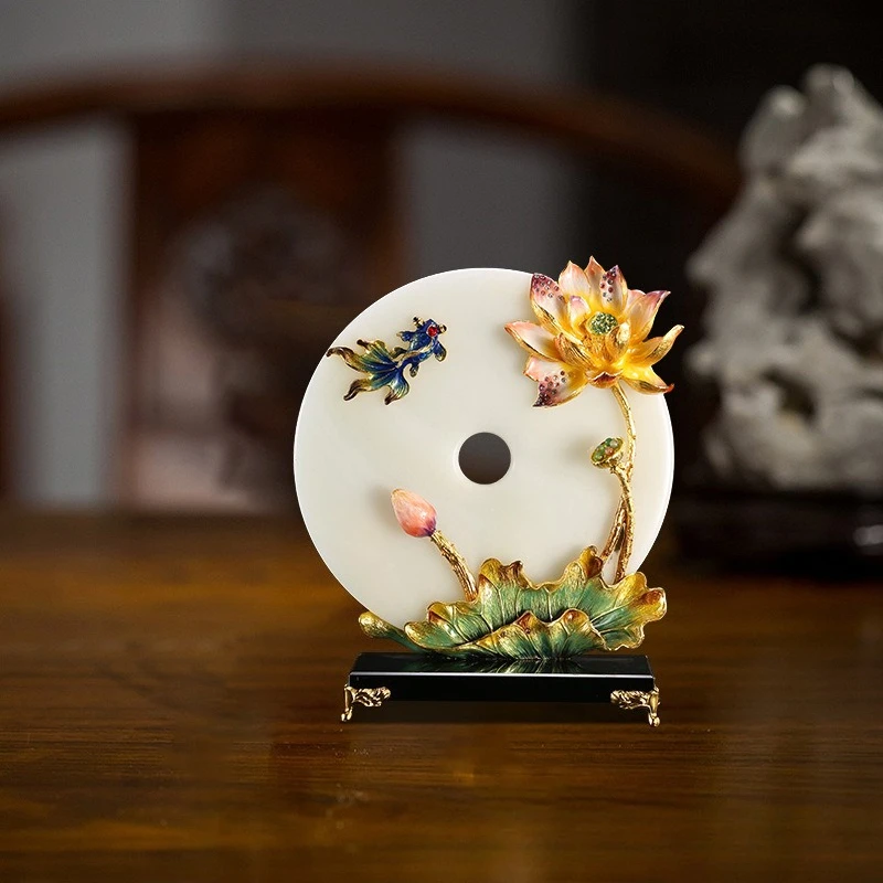 For Cloisonné Jade Peace Button Ornament, New Chinese Style Entryway Decor, Luxury TV Cabinet Display Piece