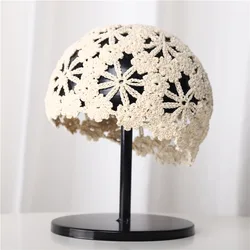 2024 Spring and Summer Handmade Knitting Flowers Cap Ladies Lace Breathable Turban Cap Fashion Knitted Wool Cap Wrapped Head Hat