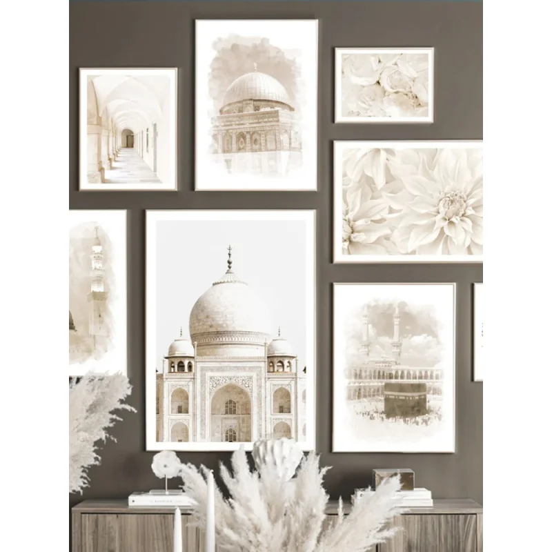 Classic Religious Aesthetics Wall Art Taj Mahal Abstract Islamic Mosque Dome Rock Temple Flower HD Poster Home Church Decor Gift