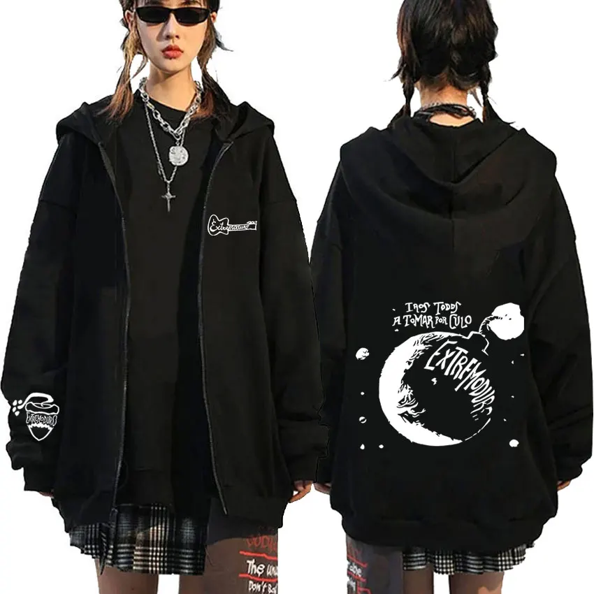 

Rock Band EXTREMODURO Album 2026 Zipper Hoodie Men Women Fashion Hip Hop Zip Up Jacket Men's Retro Oversized Zip Up Sweatshirt