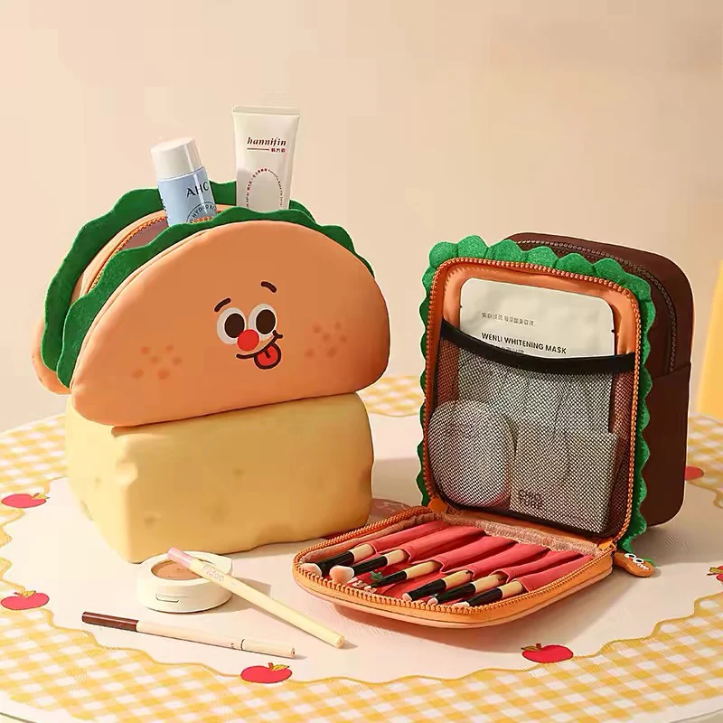 Cartoon Cute Toast Tower Travel Cosmetic Bag Waterproof Oxford Cloth Portable Business Trip Storage Bag for Makeup and Travel