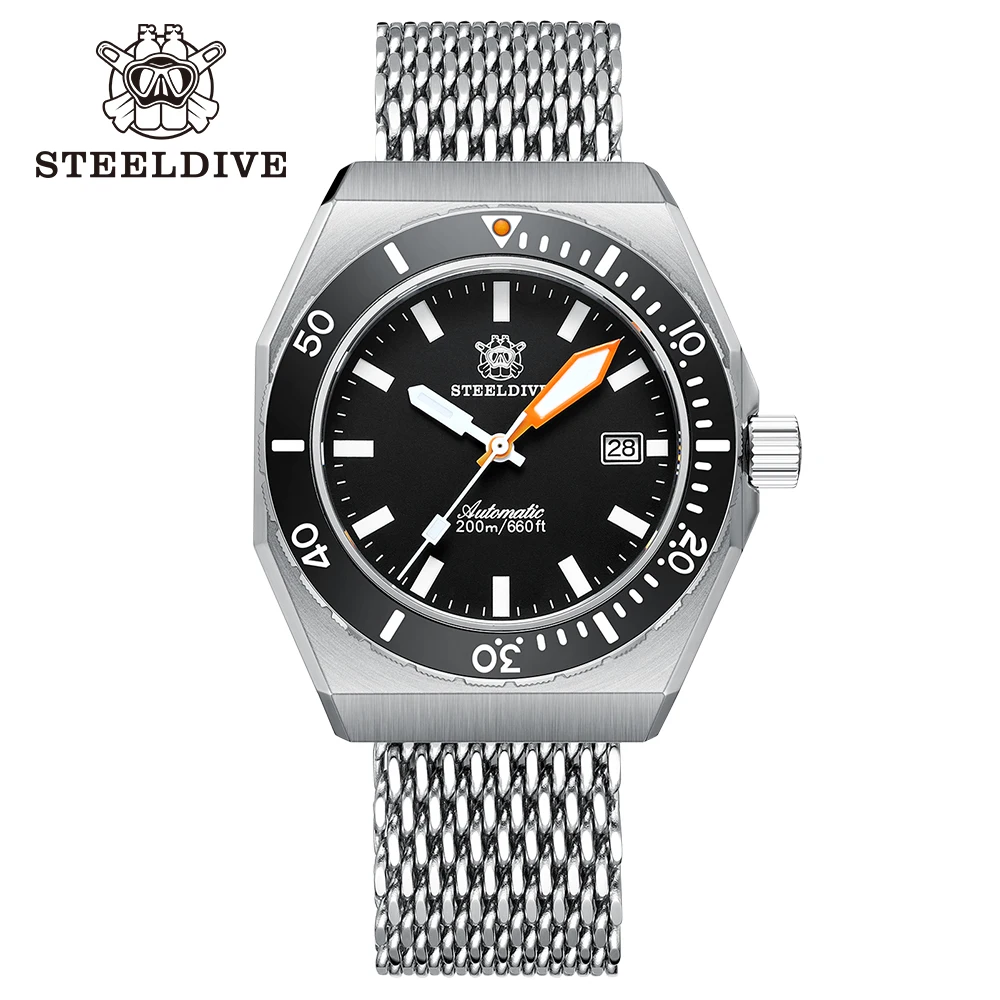 STEELDIVE Official SD1963 Automatic Mechanical Watch Synthetic Sapphire Mirror Luxury Waterproof Stainless Steel Watch For Men