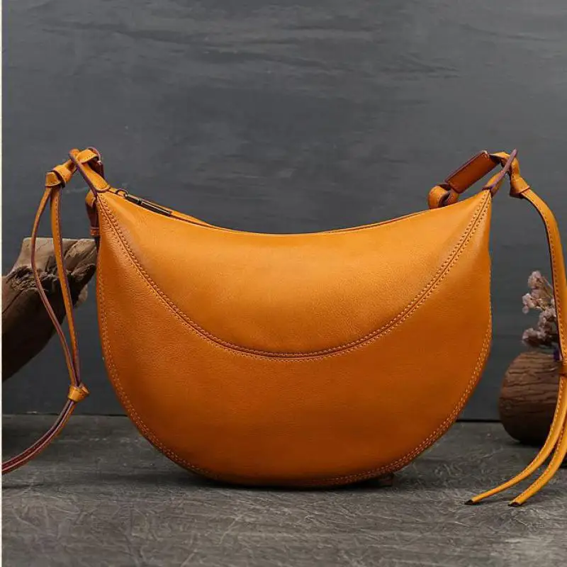 Johnature Genuine Leather Fashion Crossbody Bags For Women Versatile Natural Soft Cowhide Vintage Solid Color Shoulder Bags