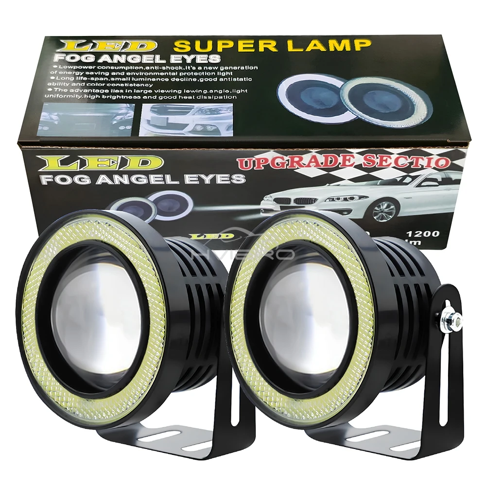 2Pcs Auto 30W Car Driving DRL Fog Lights COB Angel Eye 64/76/89mm Ambient Lamps Waterproof Daytime Running Bulb Headlight DC 12V