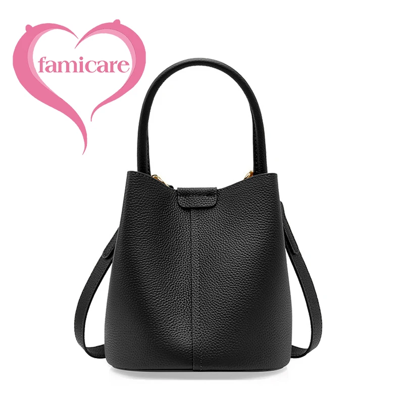 New Commuter Women\'s Bucket Bag Lady Messenger Genuine Leather Vegetable Basket Handheld Crossbody Mother And Child Handbag