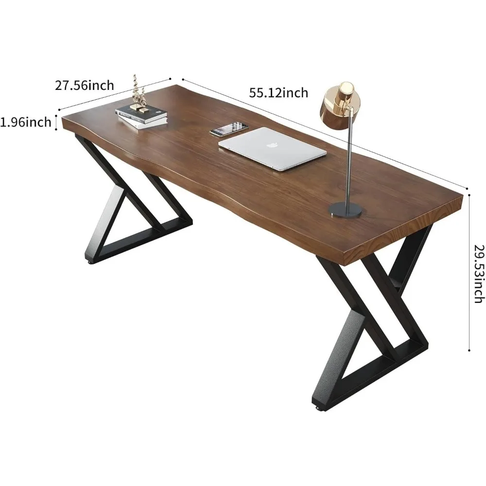 Solid Wood Desk 55 inches Wide Home Office Desk,Metal Modern Industrial Writing Table, Workstation, Perfect Study Table