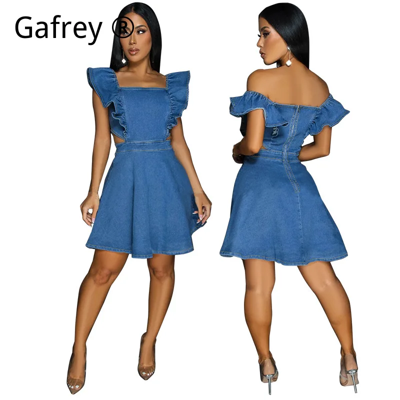 

Женское сексуальное джинсовое платье без рукавов с открытыми плечами, модное облегающее мини-платье из денима, летняя уличная одежда для вечеринок