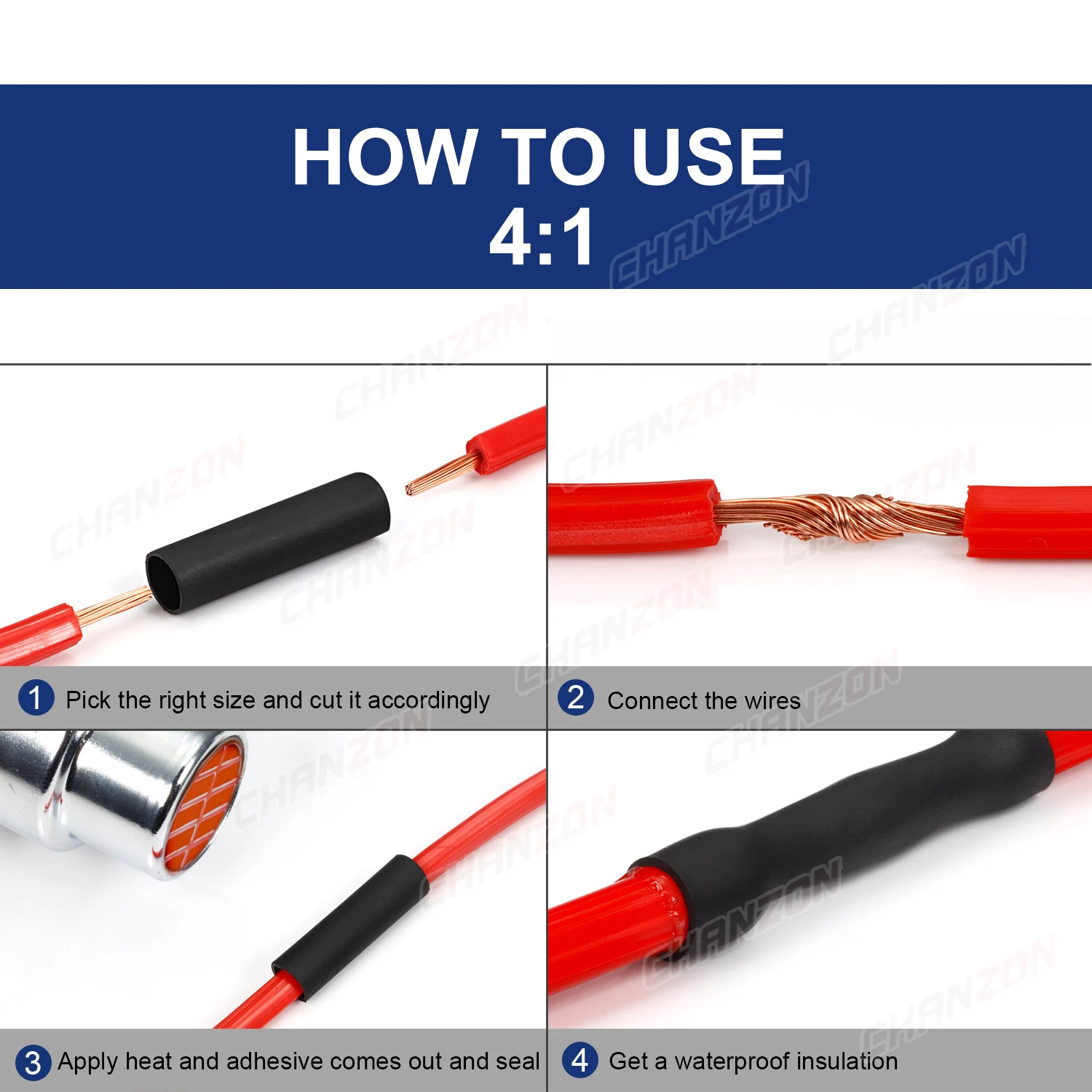 Kit de tubo termo retrátil de 5 tamanhos 4:1, com cola, parede dupla, forrada adesiva, à prova d\'água, protetor de fio, mangueira retrátil, sortida,