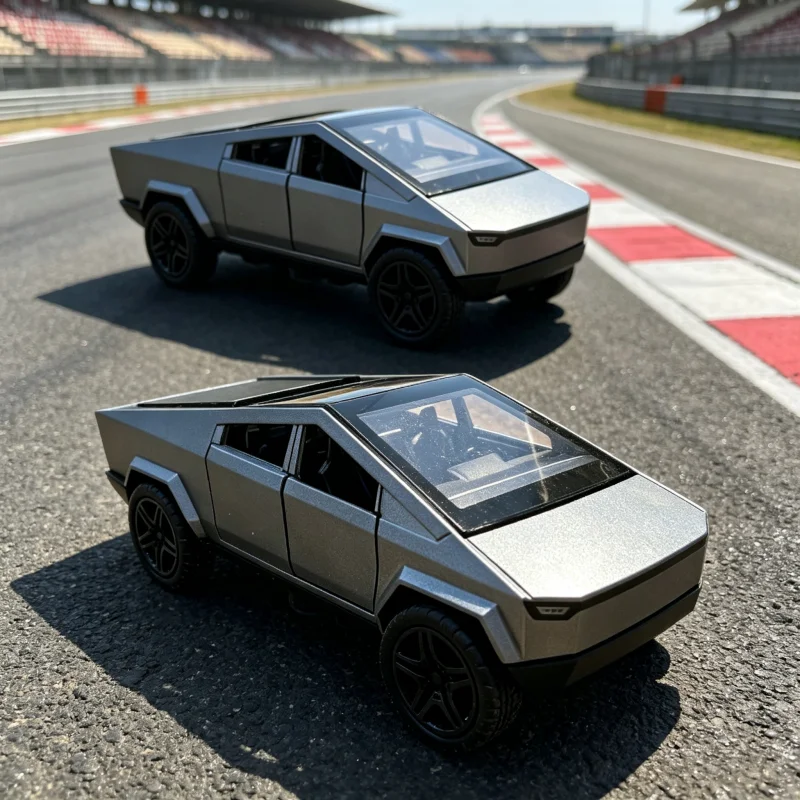 Modèle miniature 1/36 gris argenté combinant tout-terrain et pick-up, portes mobiles, moteur à rétrofriction, aspect tout-terrain réaliste, un modèle de bureau.