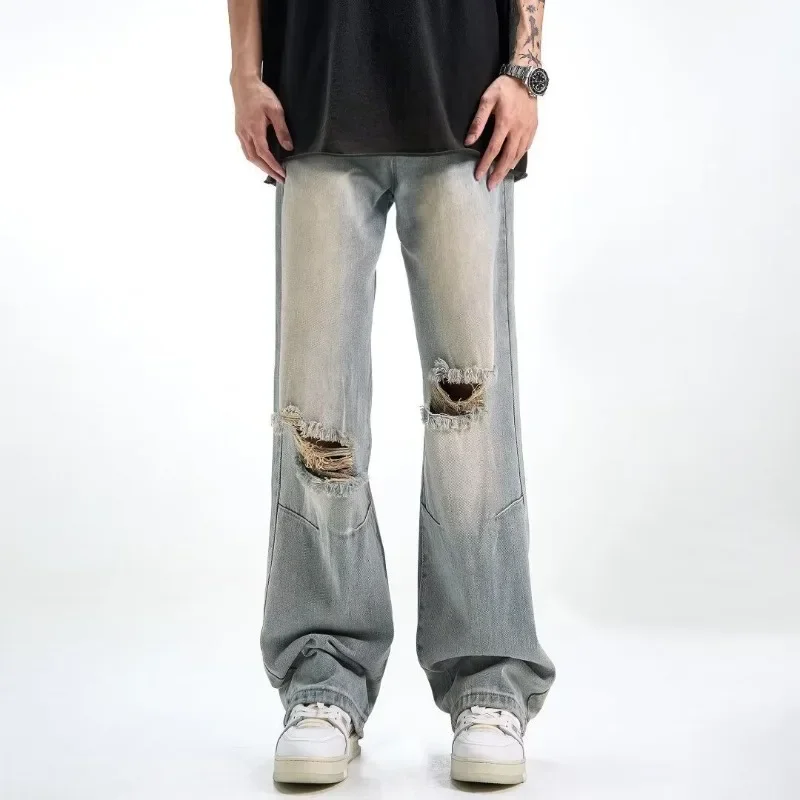 

With Pockets Jeans for Men Wide Leg Trousers New in Goth Grunge Y2k Classic Original Soft Japanese Street Style Man Cowboy Pants
