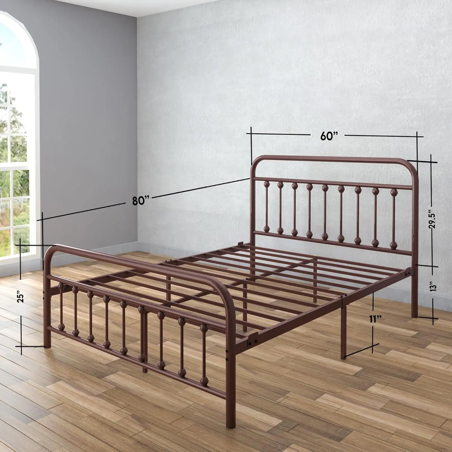 Beds Vintage Queen Size Bronze Iron Bed Frame Headboard Footboard Wrought Rod Art Heavy Duty Steel Metal Platform Farmhouse